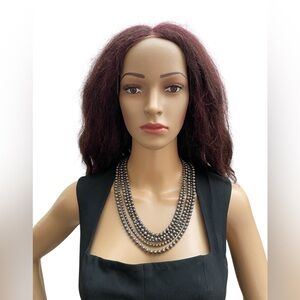 Vintage 5 strand oxidized silvertone ball beaded necklace